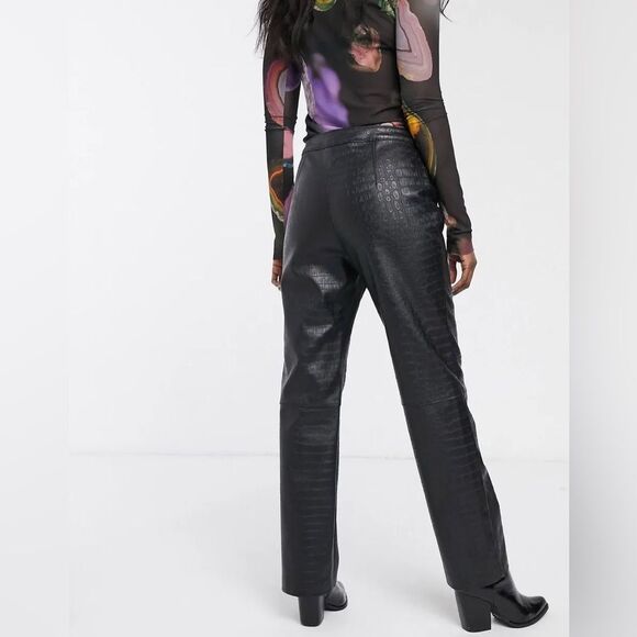 Joie Croc Vegan Leather High Rise Pull On Black L NWOT - Picture 2 of 12